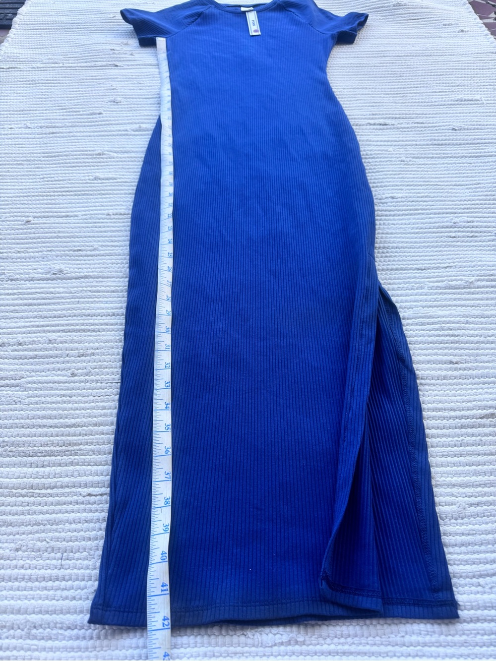 PINK Victoria’s Secret Ribbed Blue Midi Bodycon Dress Side Slit NWT Small - Picture 3 of 11